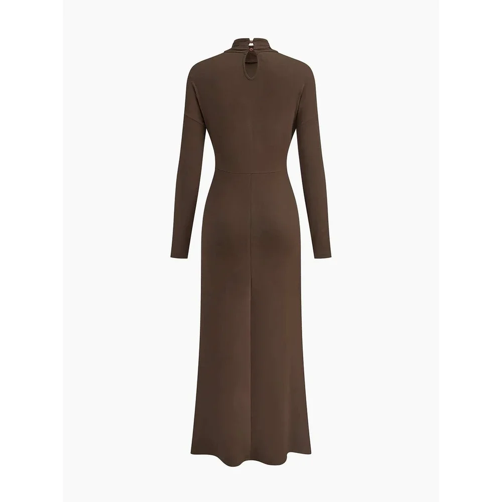 Commense Brown‎ Turtleneck Maxi Dress with Gold Ring Detail Long Sleeve Size M